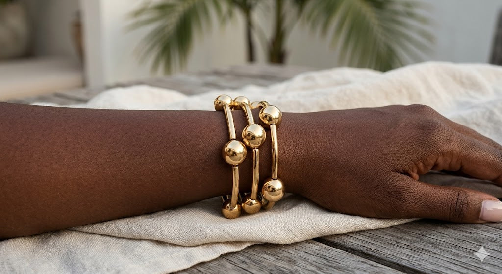 3pc Gold  Bubble Ball Adjustable Bracelet