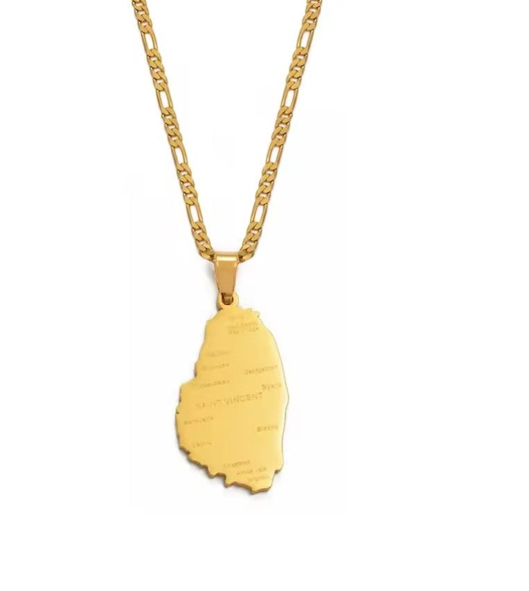 St. Vincent SVG Stainless Steel Pendant Necklace – Vincy Edition OR Bundle ( Necklace + Earrings)