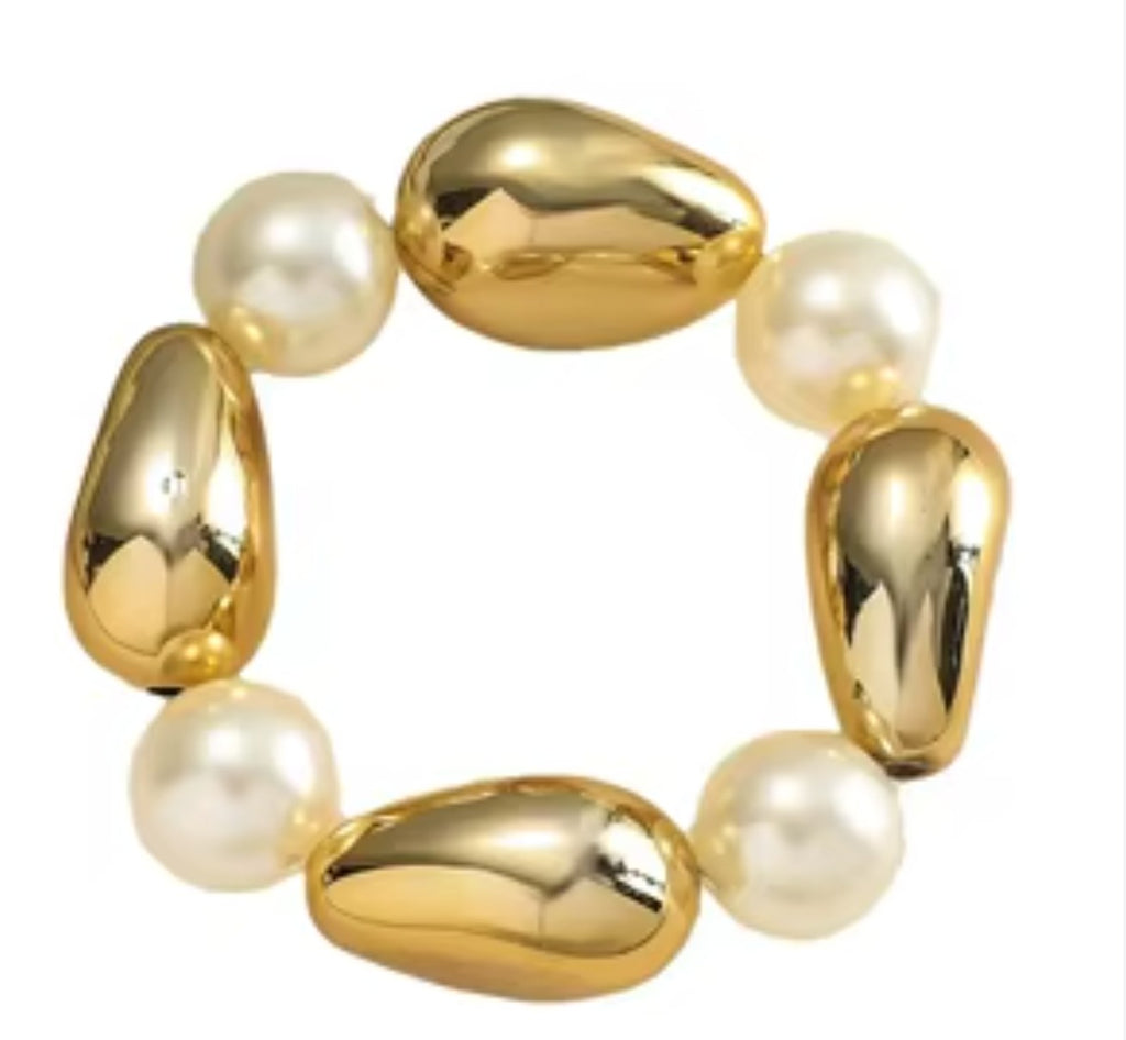 Baroque Nugget Gold & Pearl Stretch Bracelet