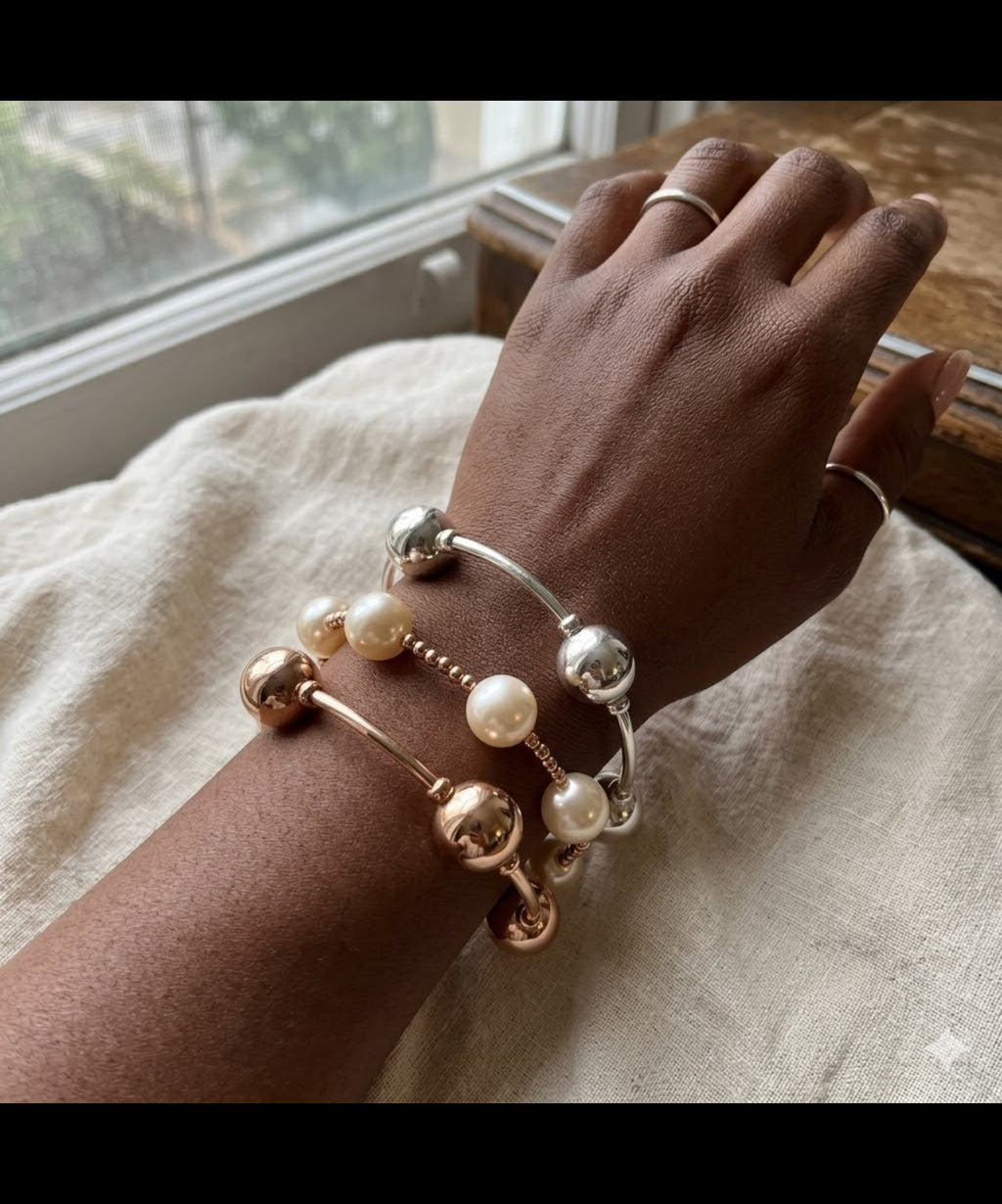 3pc Gold  Bubble Ball Adjustable Bracelet