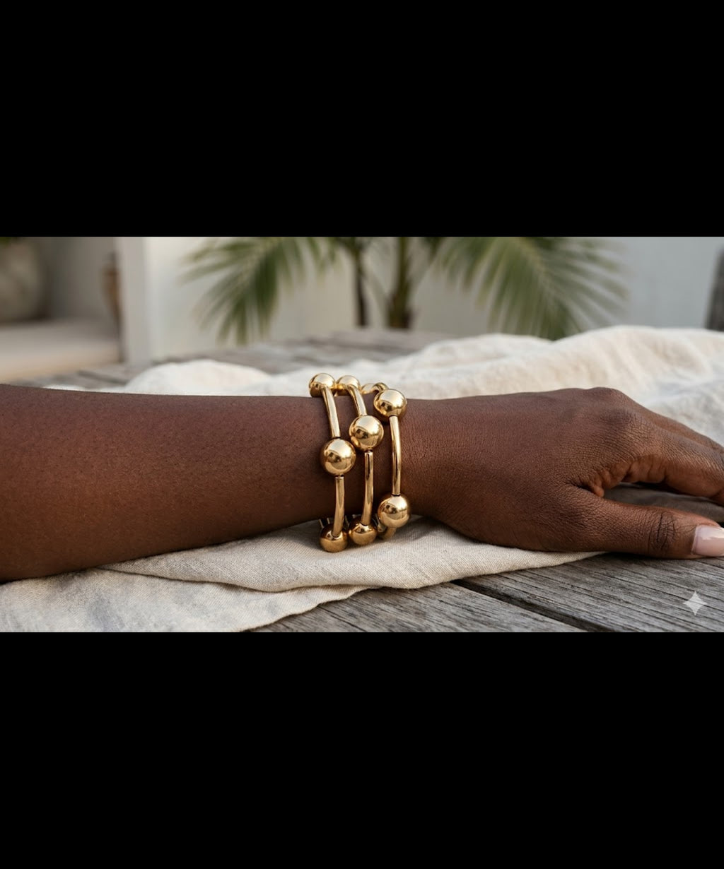 3pc Gold  Bubble Ball Adjustable Bracelet